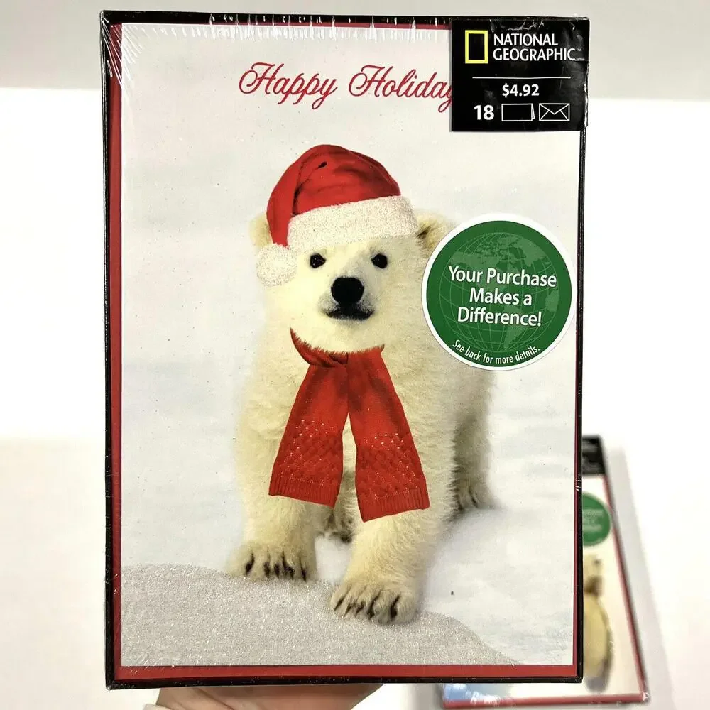 36 x Seasons Greetings Christmas Cards National Geographic Seal & Polar Bear